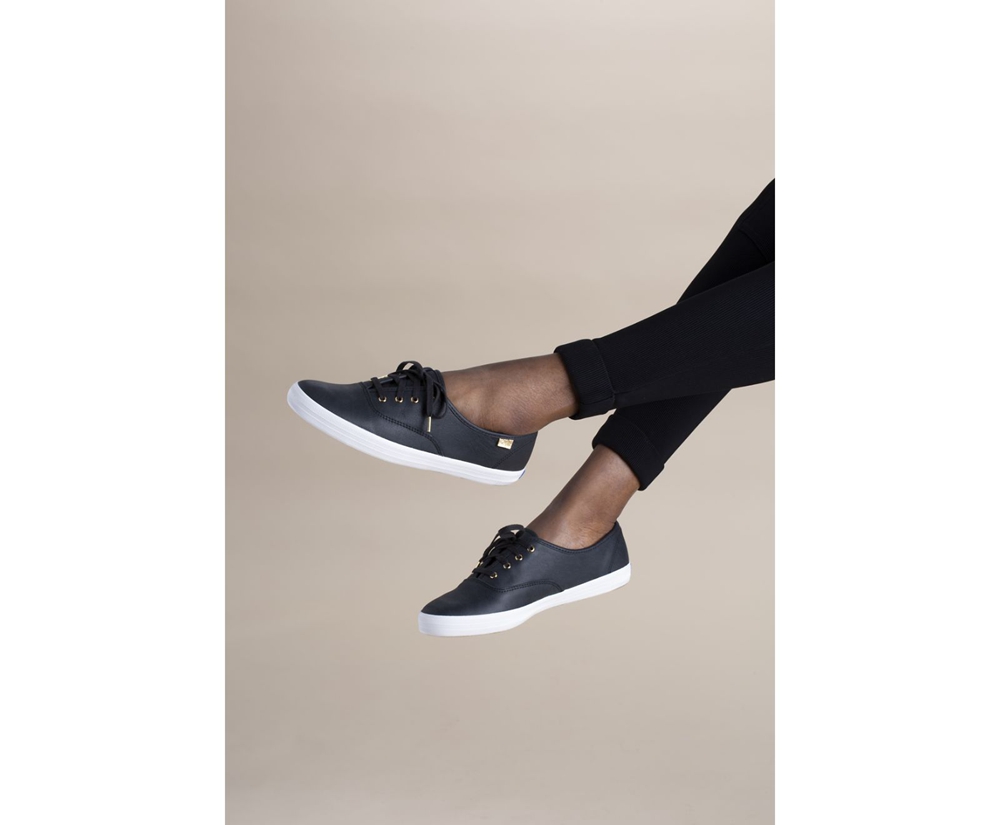 Womens Keds Sneakers - Champion Luxe Leather - Black - 4516-TPBED